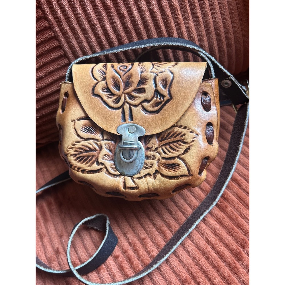 Crossbody Bag Women's Size Small Tan Good Hand-Tooled Floral